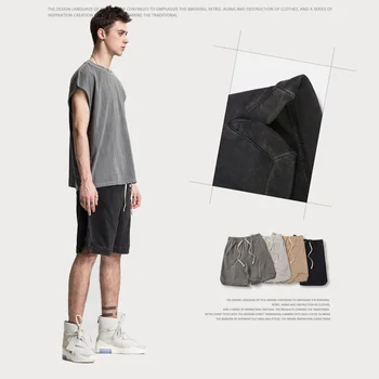 мужская одежда | весенне-летние шорты американского покроя, свободные спортивные брюки, повседневные брюки с разрезом на высоких улицах 1